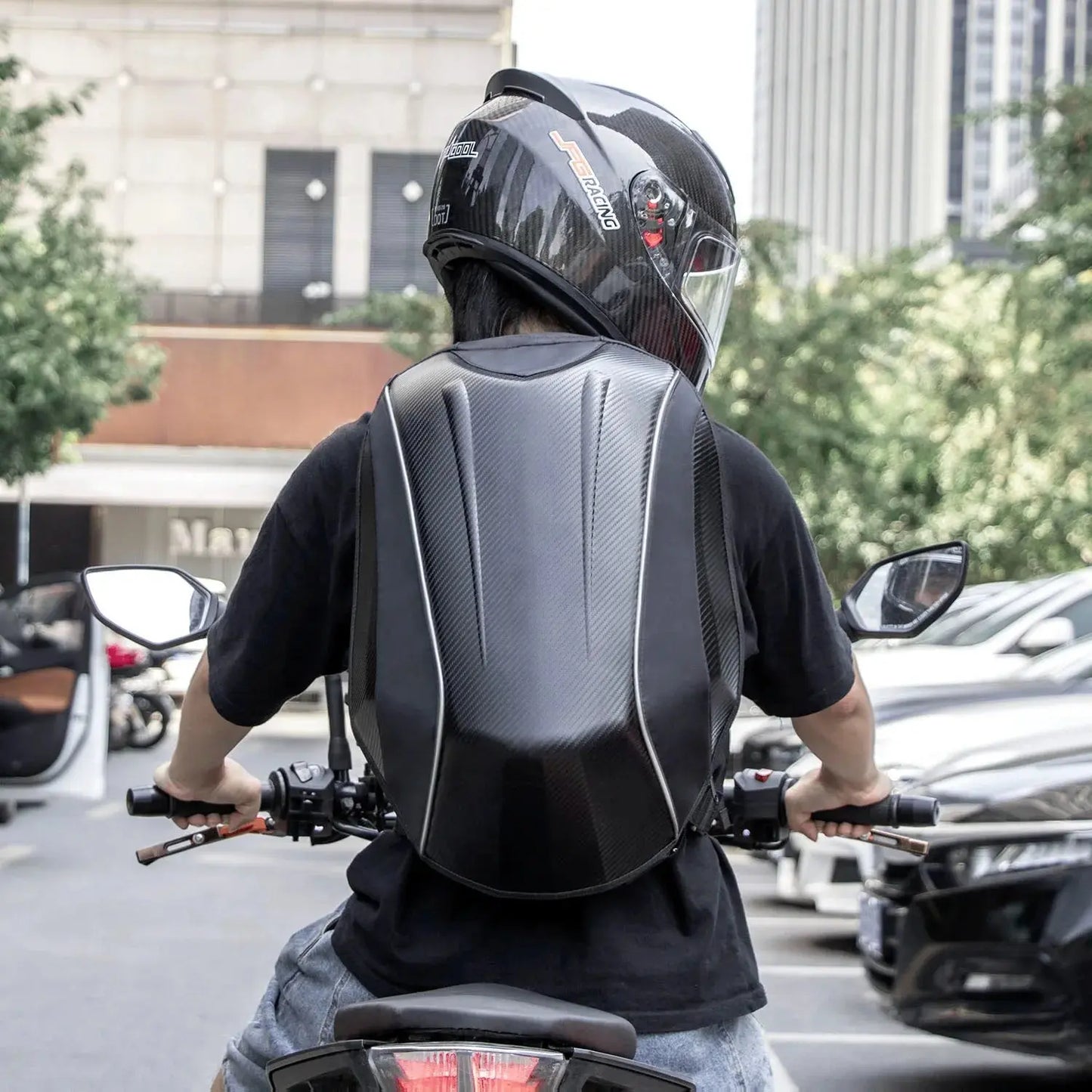 Motorcycle Backpack – Waterproof Hard Shell, Large Capacity, Carbon Fiber Style LanRider