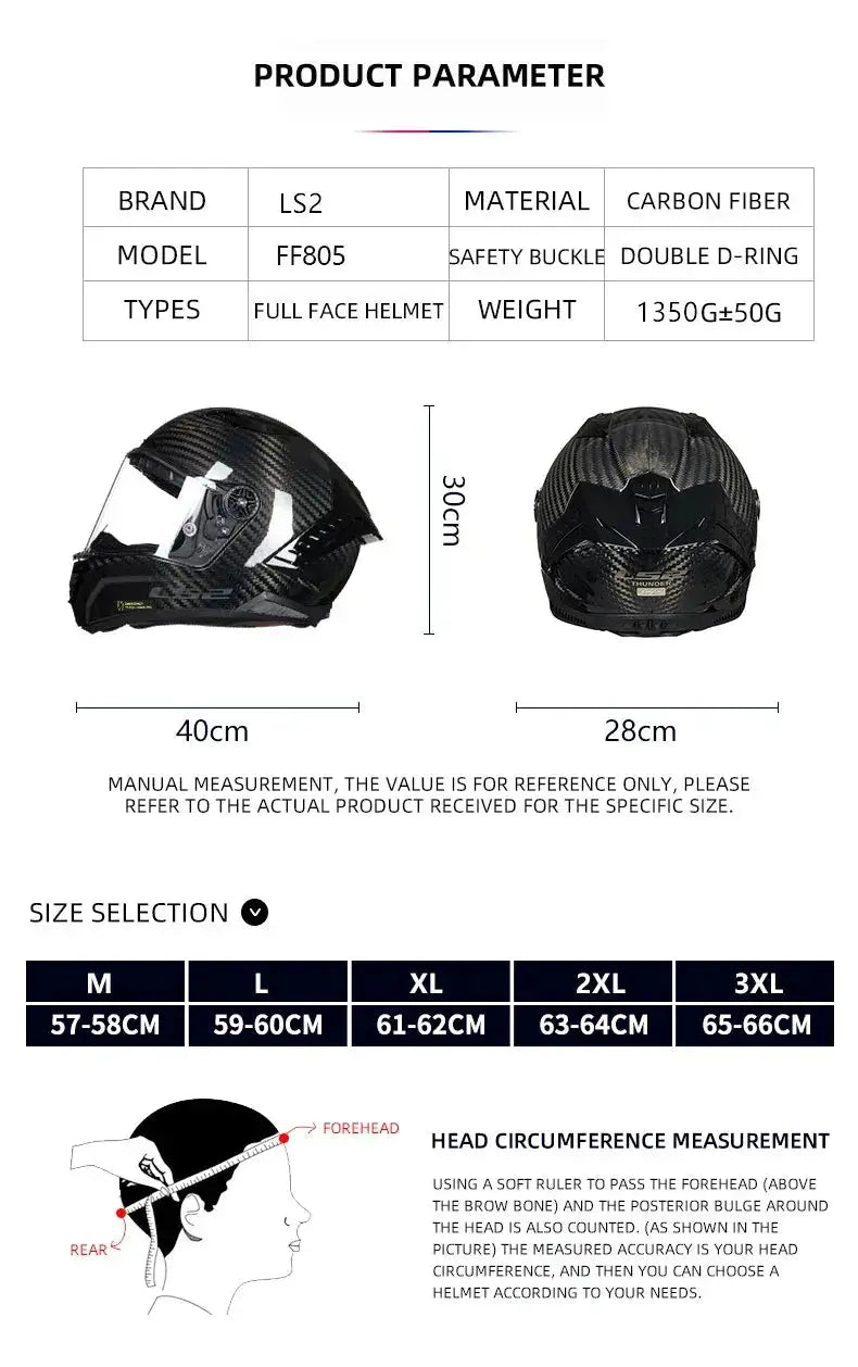 LS2 Thunder FF805 Full-Face Carbon Motorcycle Helmet LanRider