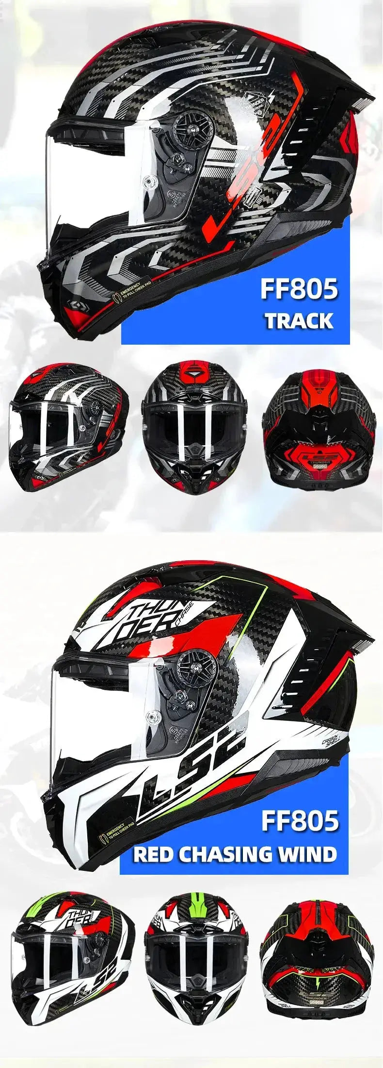 LS2 Thunder FF805 Full-Face Carbon Motorcycle Helmet LanRider