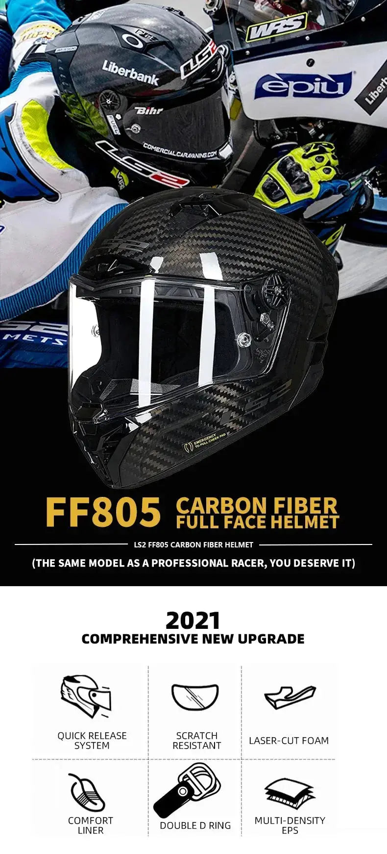 LS2 Thunder FF805 Full-Face Carbon Motorcycle Helmet LanRider