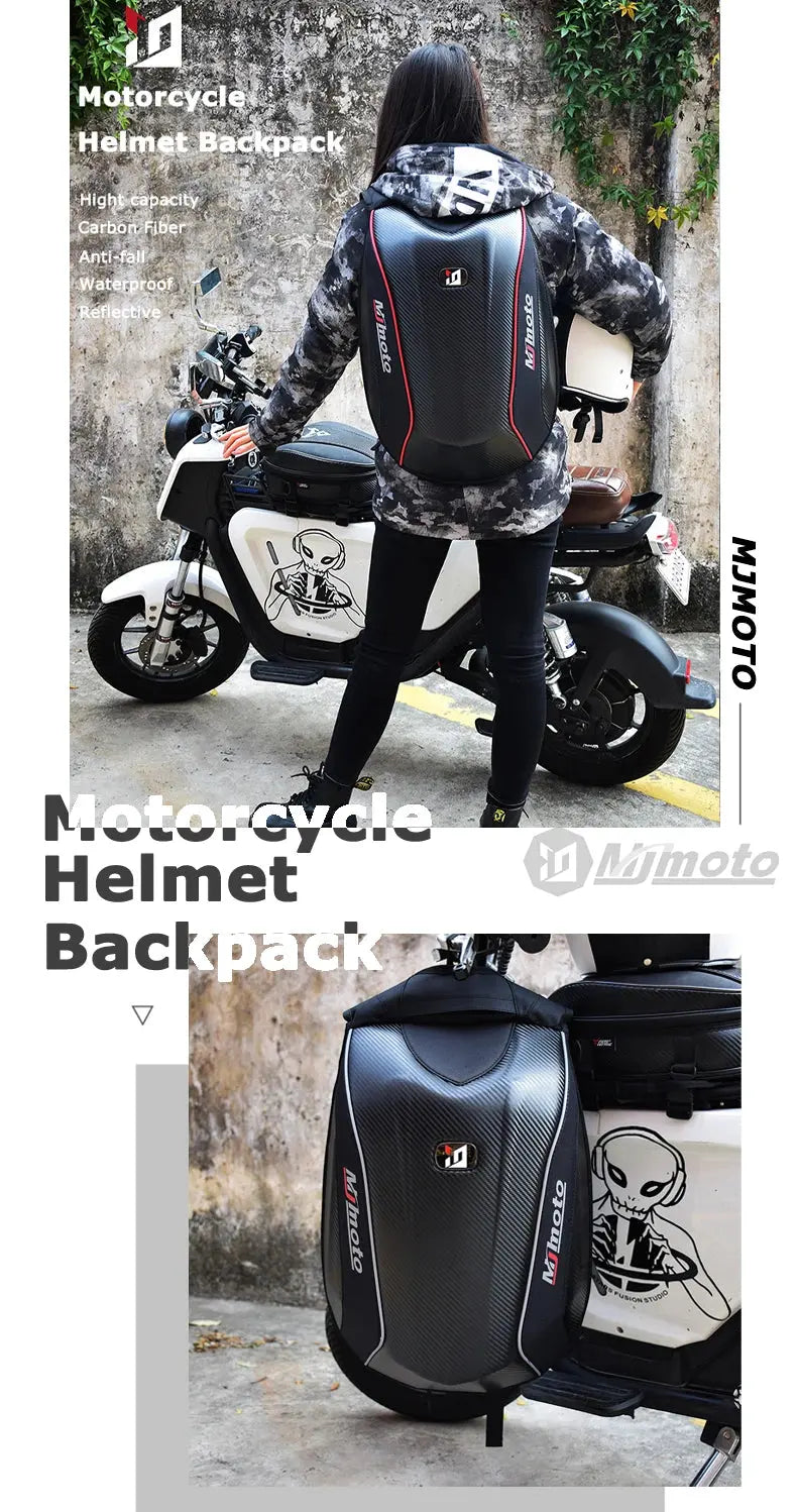 Carbon Fiber Motorcycle Backpack – Waterproof Hard Shell LanRider