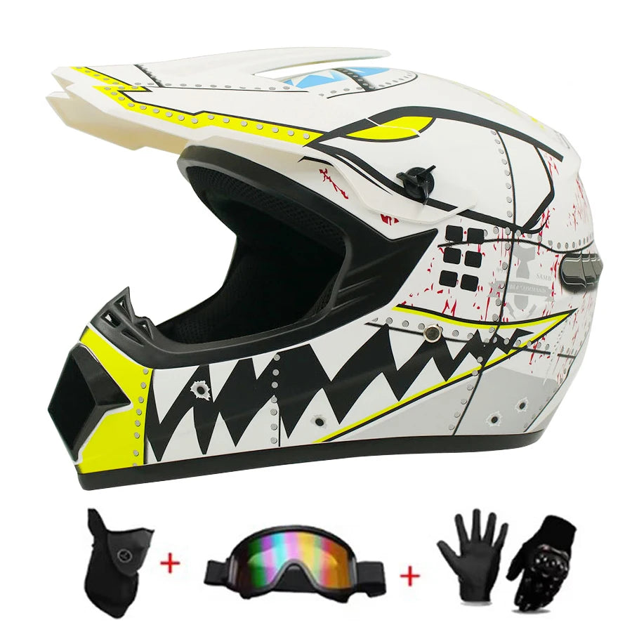 Motocross and Off-Road Helmet Set - Extreme Youth Challenge Full Helmet, Goggles, Gloves, and Protective Gear LanRider