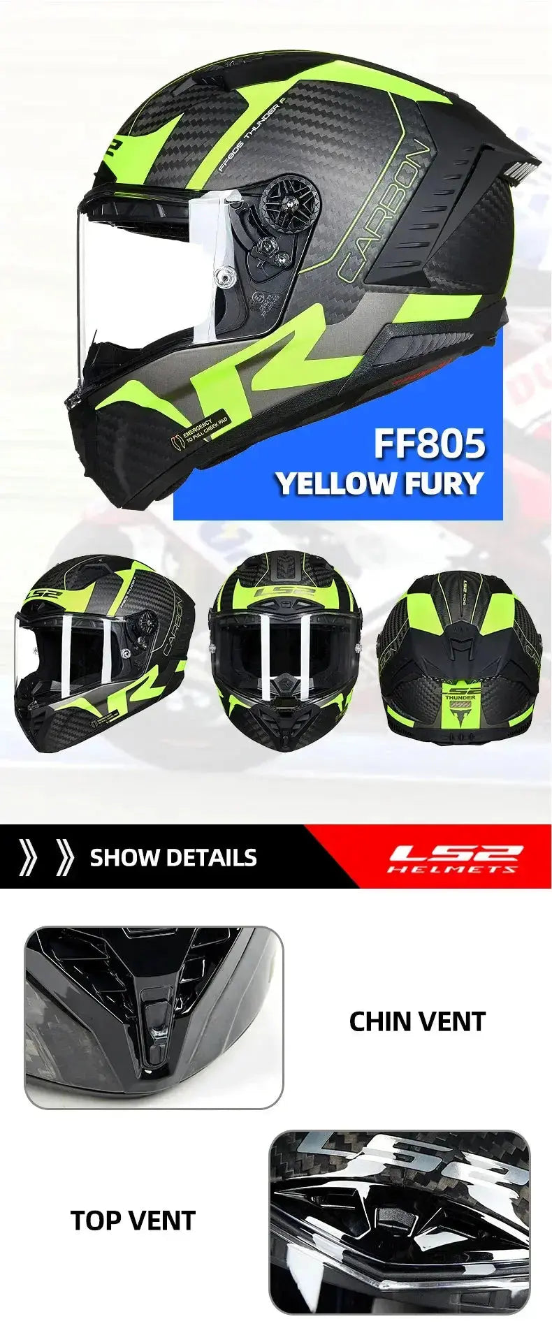 LS2 Thunder FF805 Full-Face Carbon Motorcycle Helmet LanRider