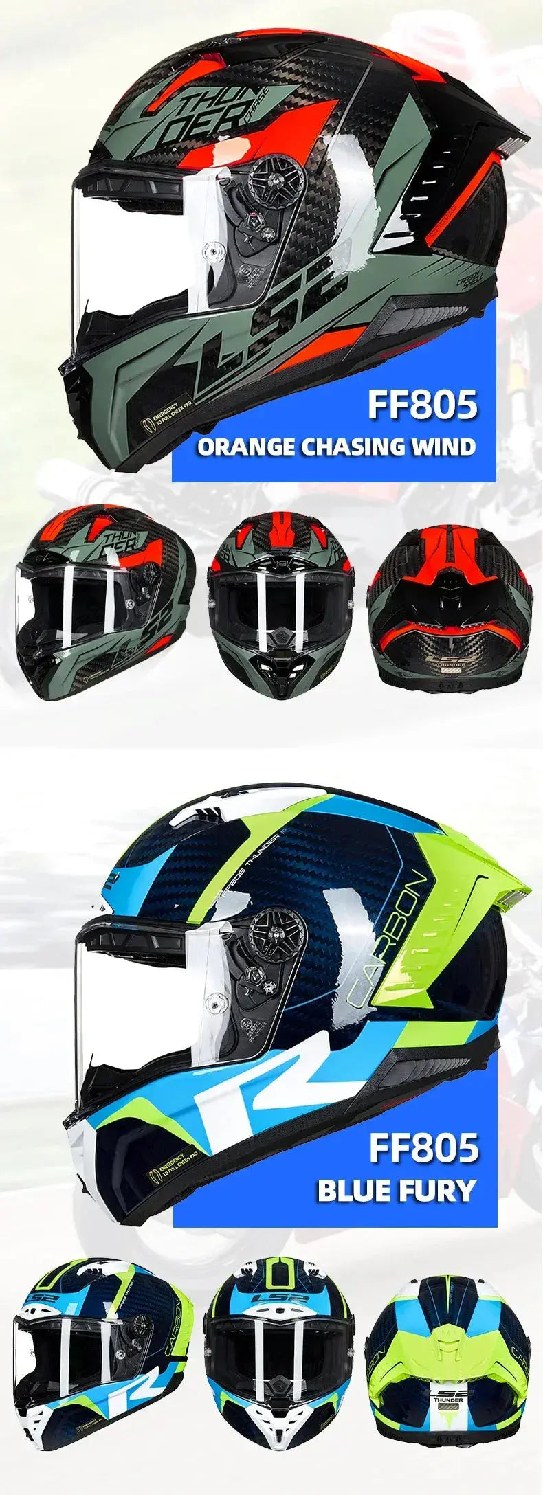 LS2 Thunder FF805 Full-Face Carbon Motorcycle Helmet LanRider