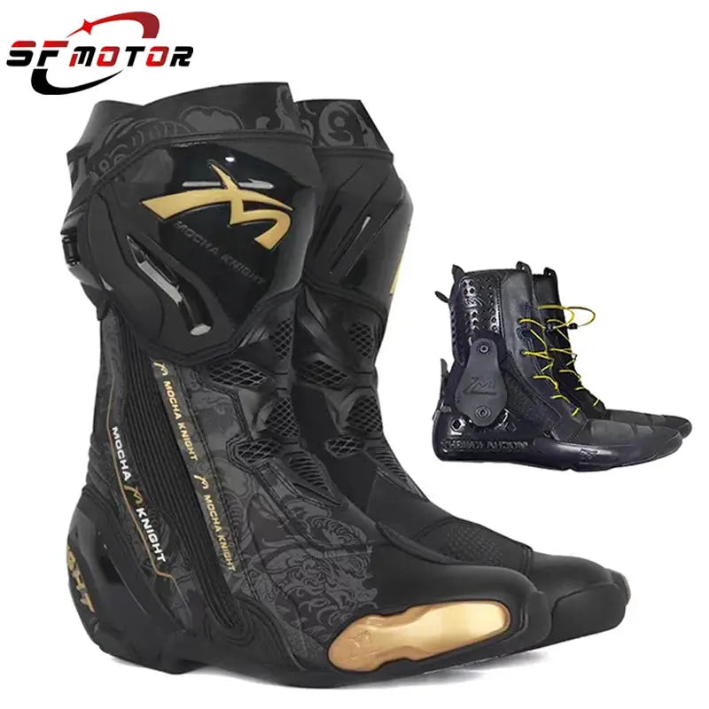 Men’s Motorcycle Racing Boots – CE Certified, White/Orange LanRider