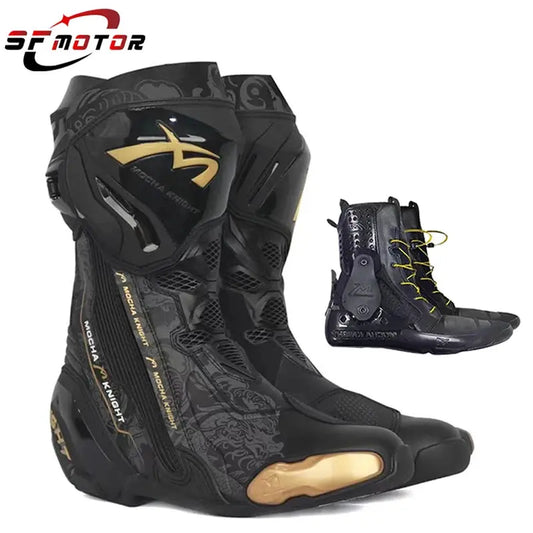 Men’s Motorcycle Racing Boots – CE Certified, White/Orange LanRider