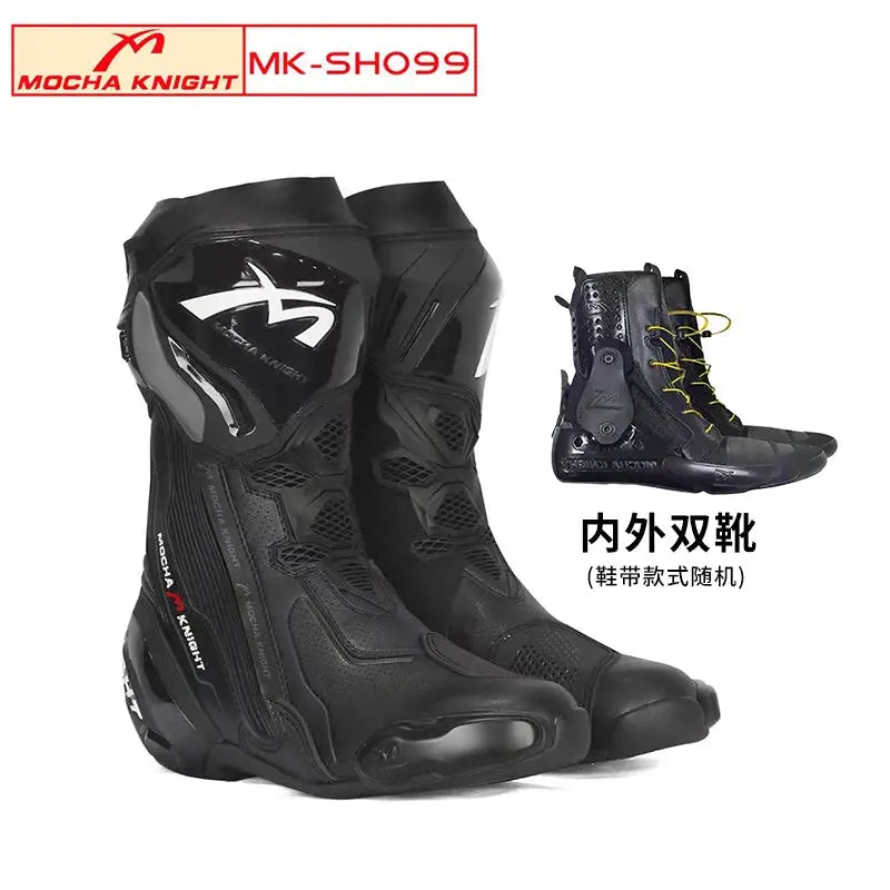 Men’s Motorcycle Racing Boots – CE Certified, White/Orange LanRider