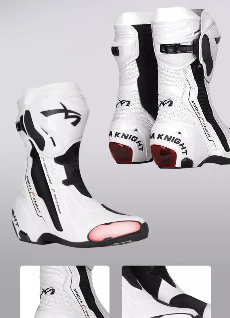 Men’s Motorcycle Racing Boots – CE Certified, White/Orange LanRider