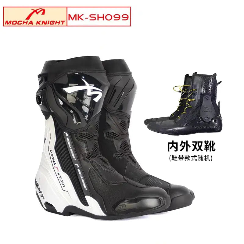 Men’s Motorcycle Racing Boots – CE Certified, White/Orange LanRider