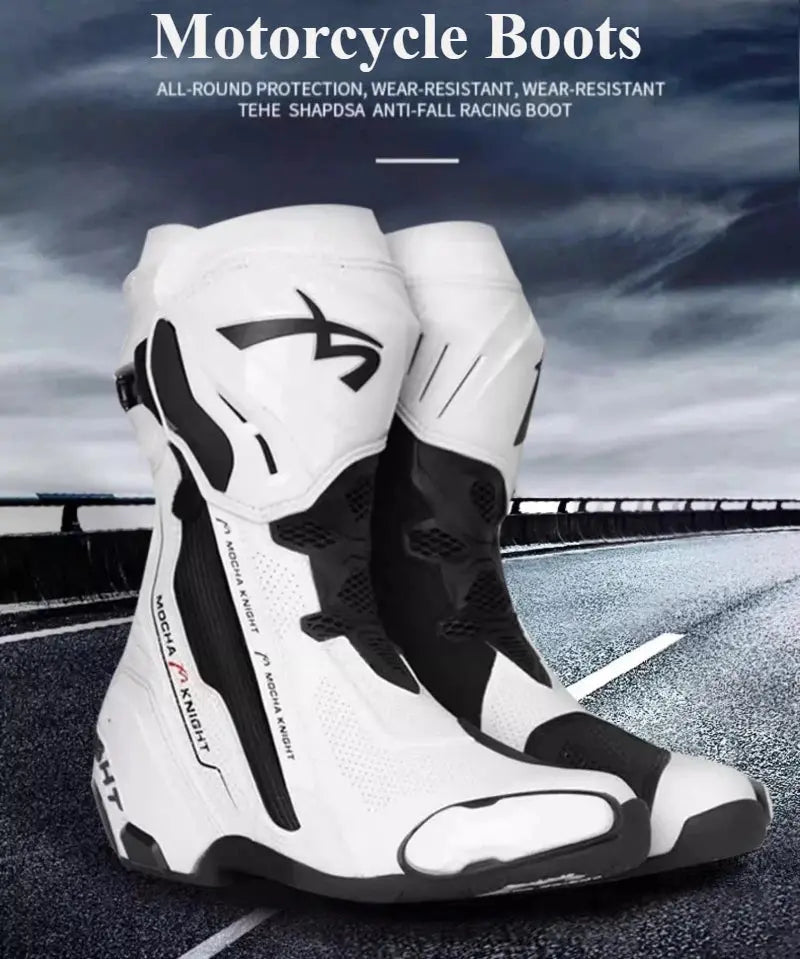 Men’s Motorcycle Racing Boots – CE Certified, White/Orange LanRider