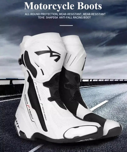 Men’s Motorcycle Racing Boots – CE Certified, White/Orange LanRider