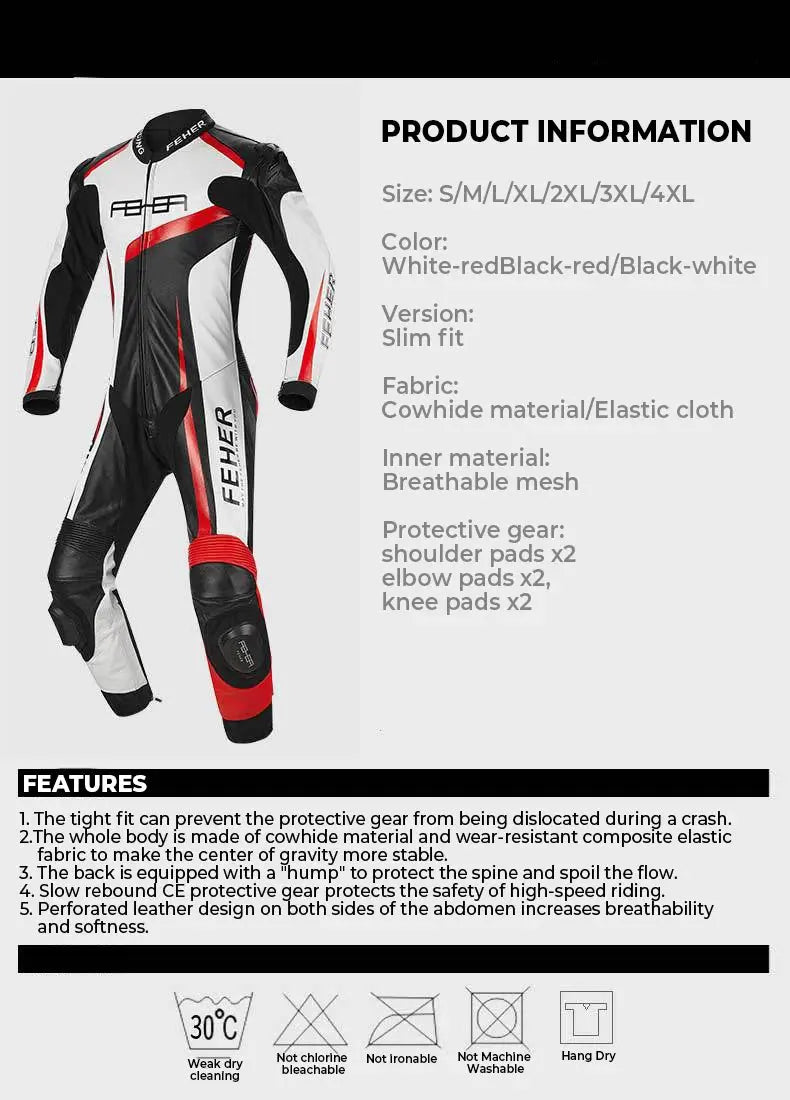 Men’s One-Piece Motorcycle Racing Suit – Leather & CE Protection LanRider
