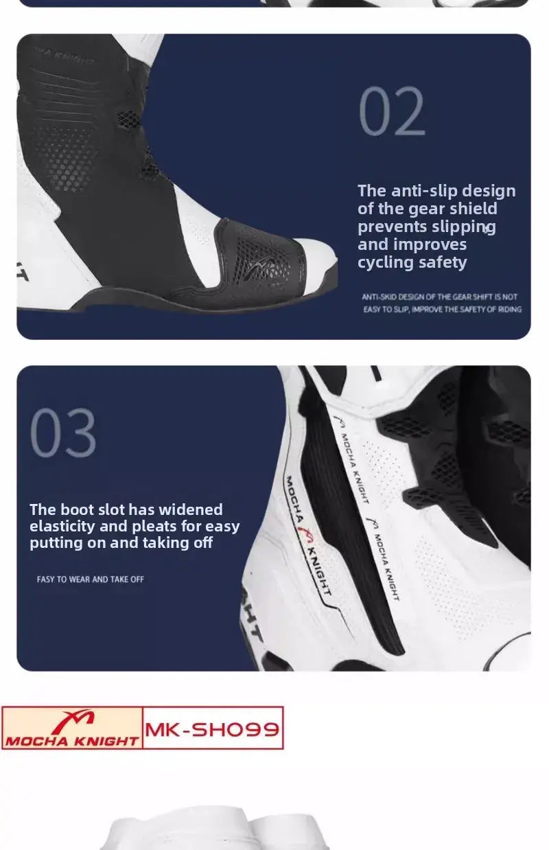 Men’s Motorcycle Racing Boots – CE Certified, White/Orange LanRider