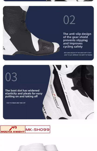 Men’s Motorcycle Racing Boots – CE Certified, White/Orange LanRider