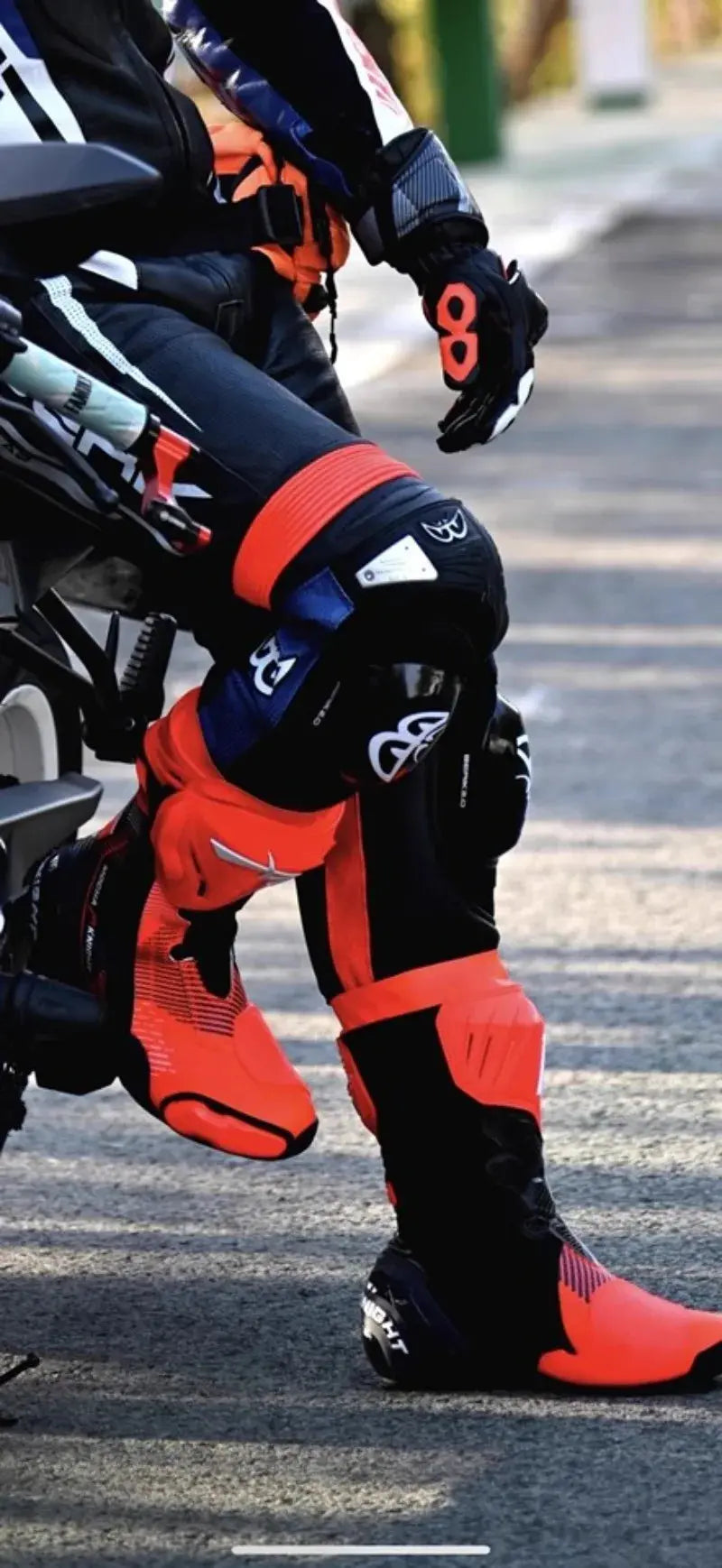 Men’s Motorcycle Racing Boots – CE Certified, White/Orange LanRider