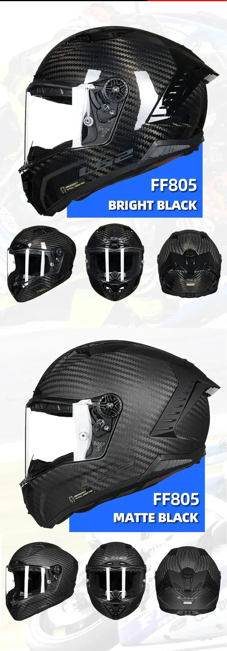 LS2 Thunder FF805 Full-Face Carbon Motorcycle Helmet LanRider