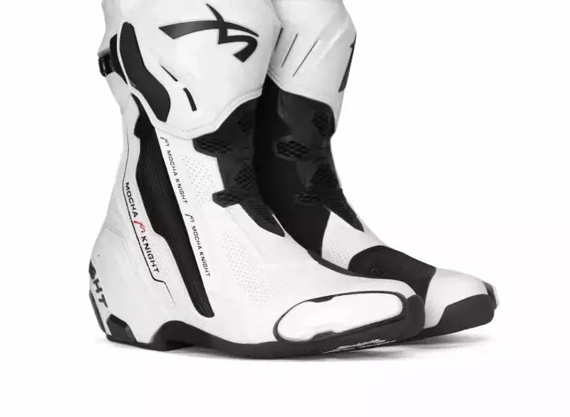 Men’s Motorcycle Racing Boots – CE Certified, White/Orange LanRider