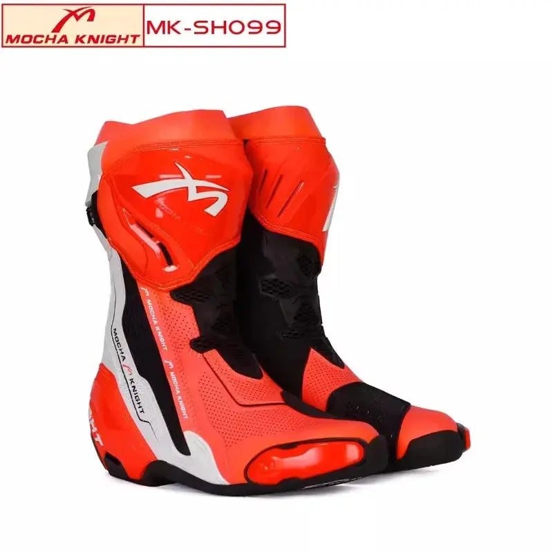 Men’s Motorcycle Racing Boots – CE Certified, White/Orange LanRider