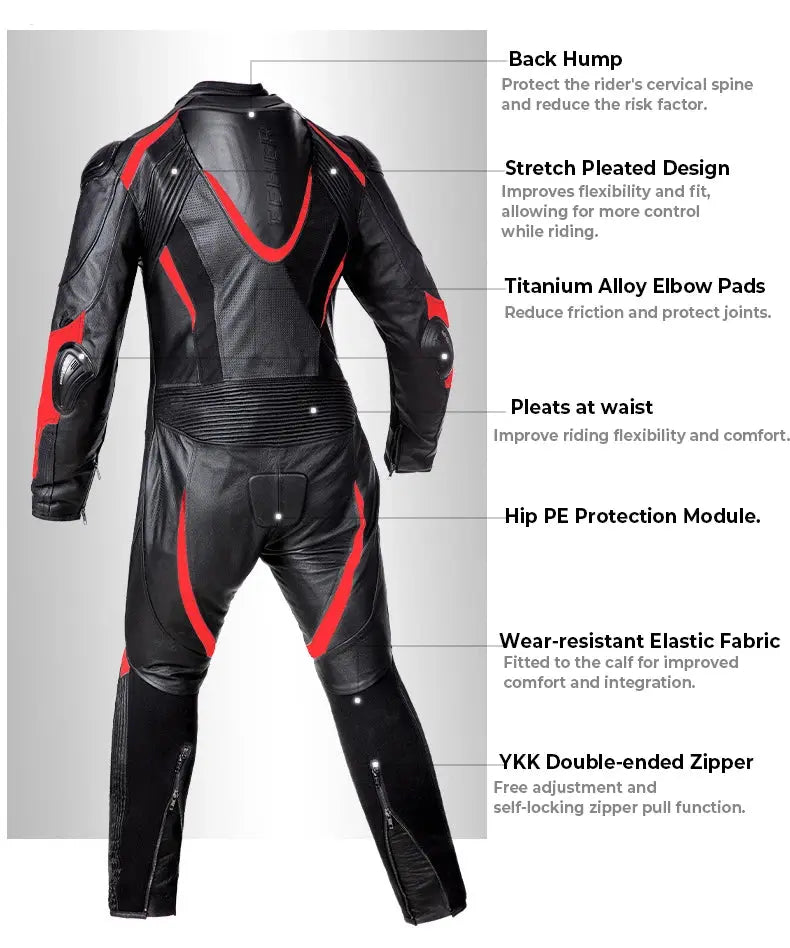 Men’s One-Piece Motorcycle Racing Suit – Leather & CE Protection LanRider