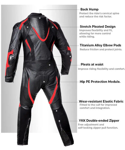 Men’s One-Piece Motorcycle Racing Suit – Leather & CE Protection LanRider
