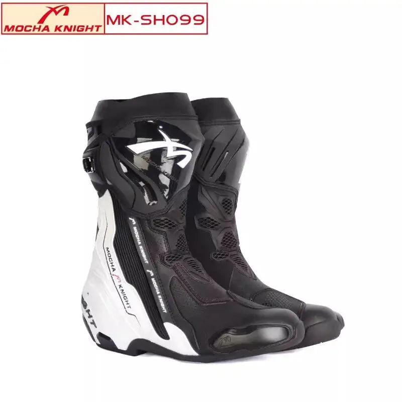 Men’s Motorcycle Racing Boots – CE Certified, White/Orange LanRider