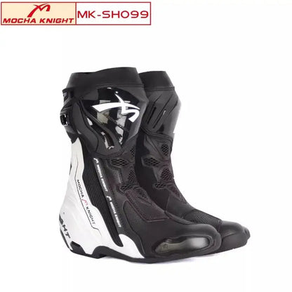 Men’s Motorcycle Racing Boots – CE Certified, White/Orange LanRider