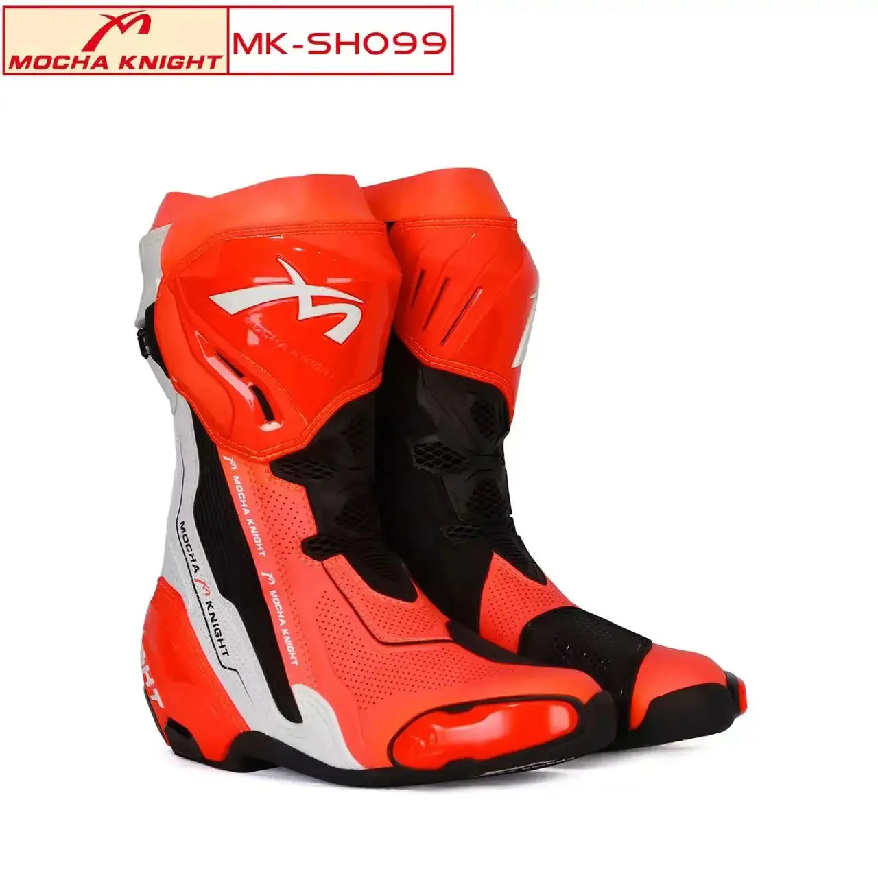 Men’s Motorcycle Racing Boots – CE Certified, White/Orange LanRider
