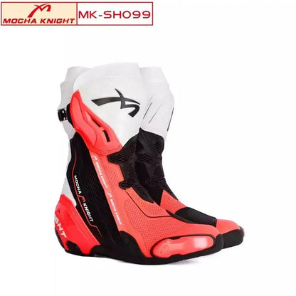 Men’s Motorcycle Racing Boots – CE Certified, White/Orange LanRider