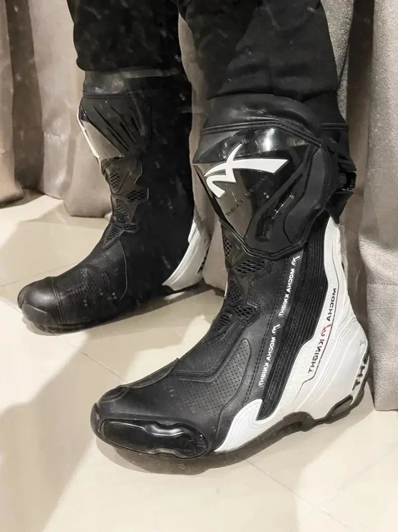 Men’s Motorcycle Racing Boots – CE Certified, White/Orange LanRider