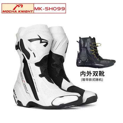 Men’s Motorcycle Racing Boots – CE Certified, White/Orange LanRider
