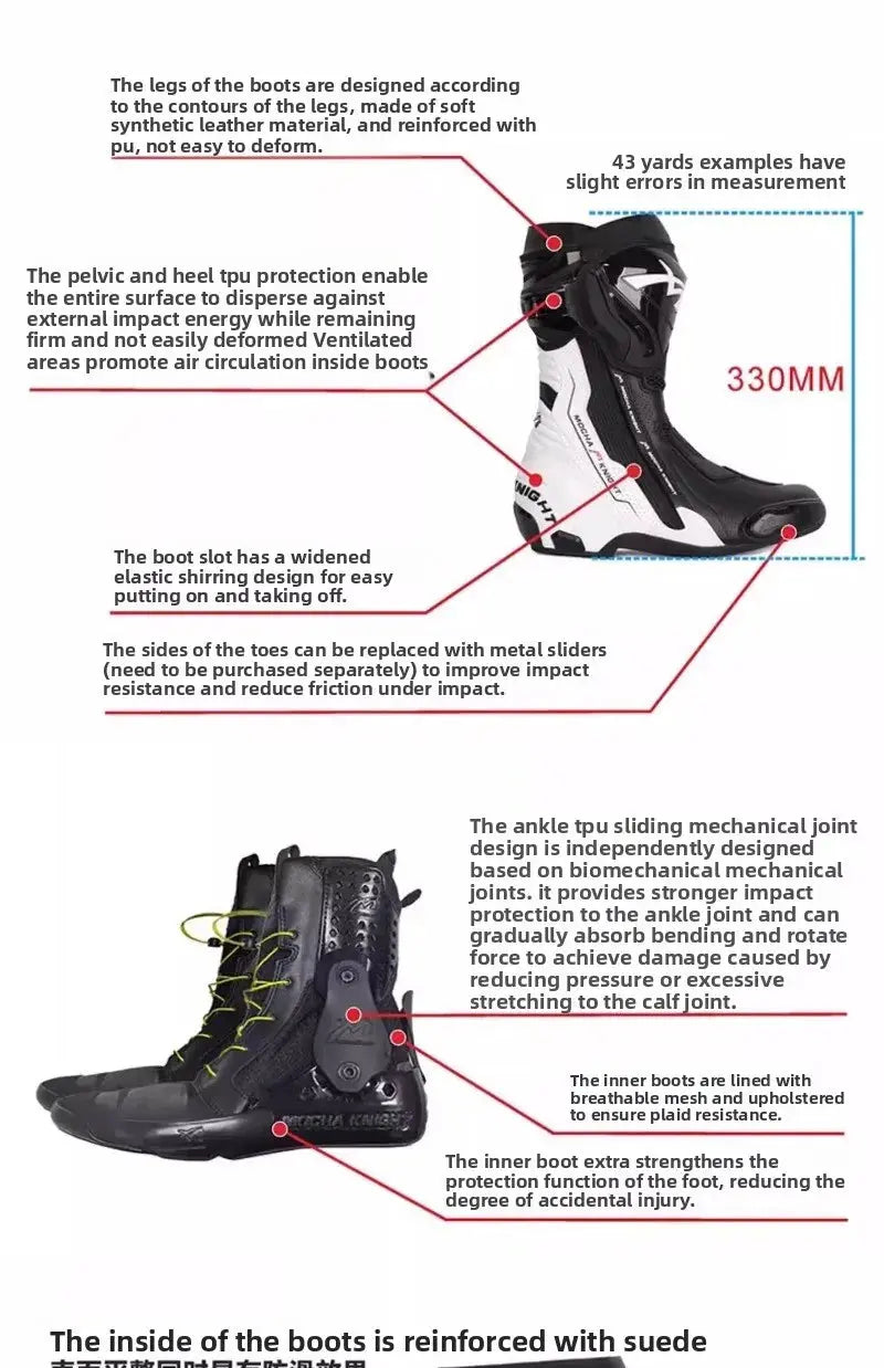 Men’s Motorcycle Racing Boots – CE Certified, White/Orange LanRider