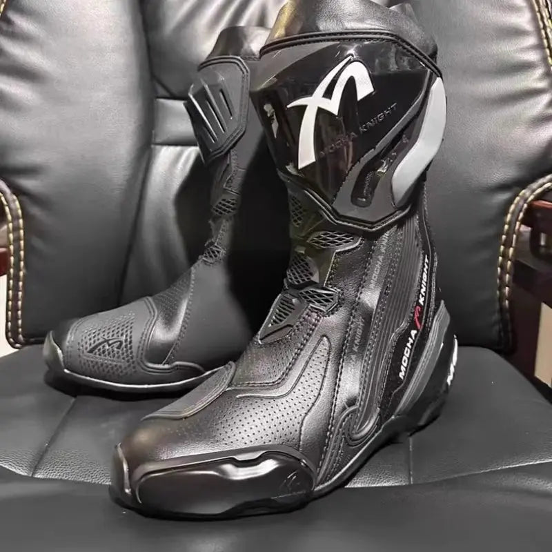 Men’s Motorcycle Racing Boots – CE Certified, White/Orange LanRider