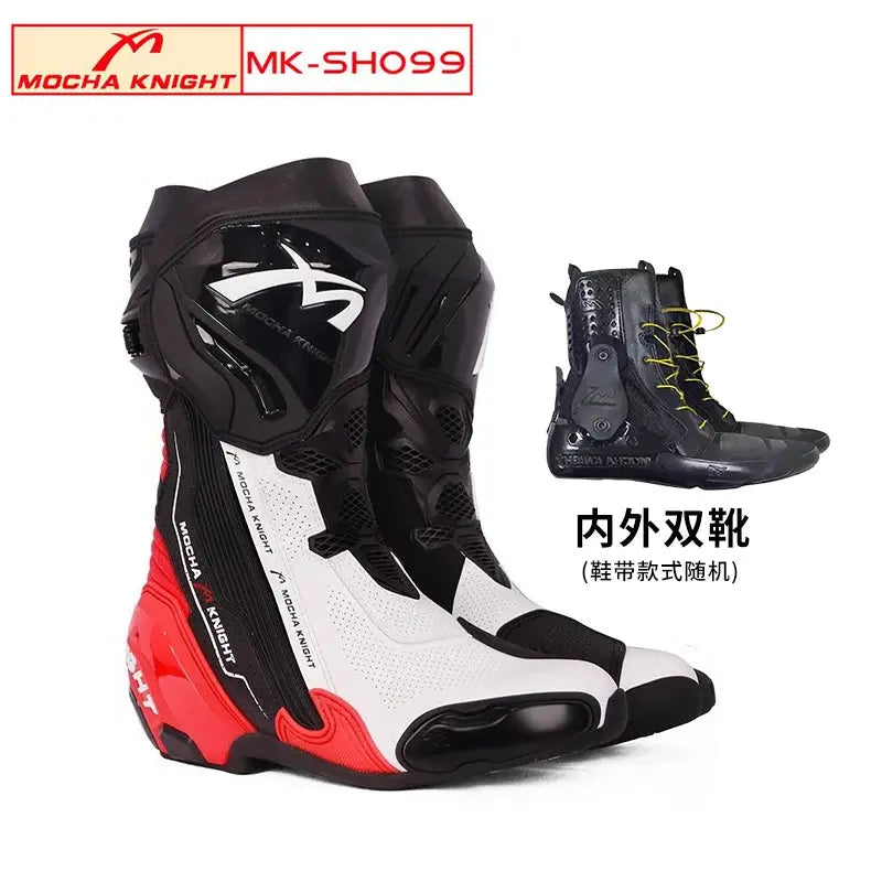 Men’s Motorcycle Racing Boots – CE Certified, White/Orange LanRider