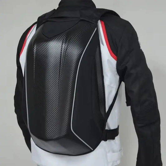 Motorcycle Backpack – Waterproof Hard Shell, Large Capacity, Carbon Fiber Style LanRider