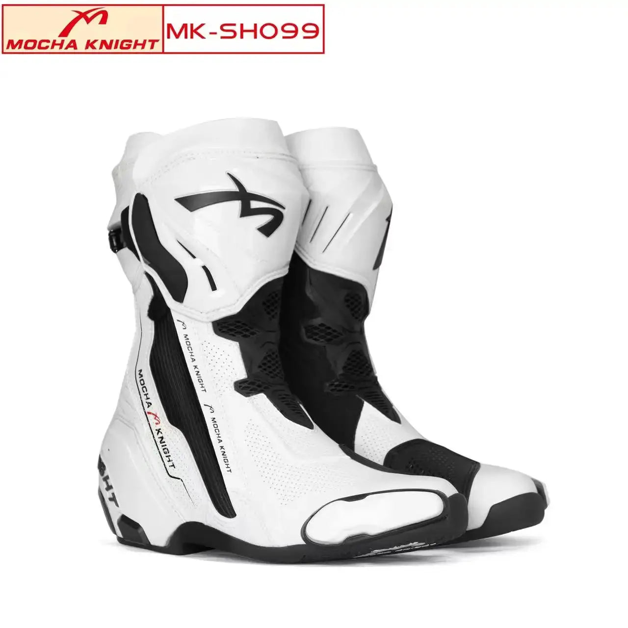 Men’s Motorcycle Racing Boots – CE Certified, White/Orange LanRider