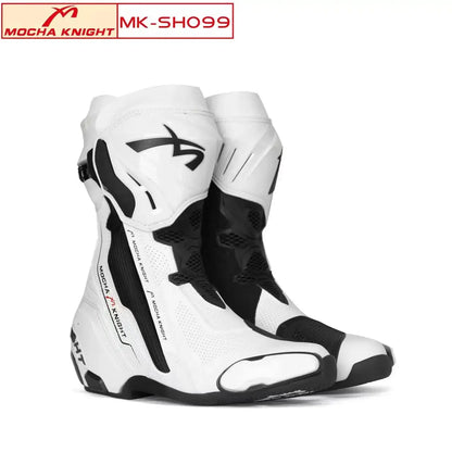 Men’s Motorcycle Racing Boots – CE Certified, White/Orange LanRider